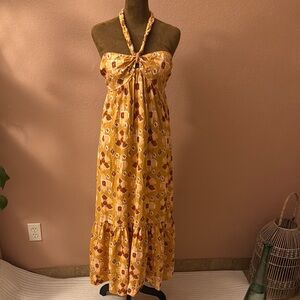 AERIE Floral Yellow Halter Maxi Dress